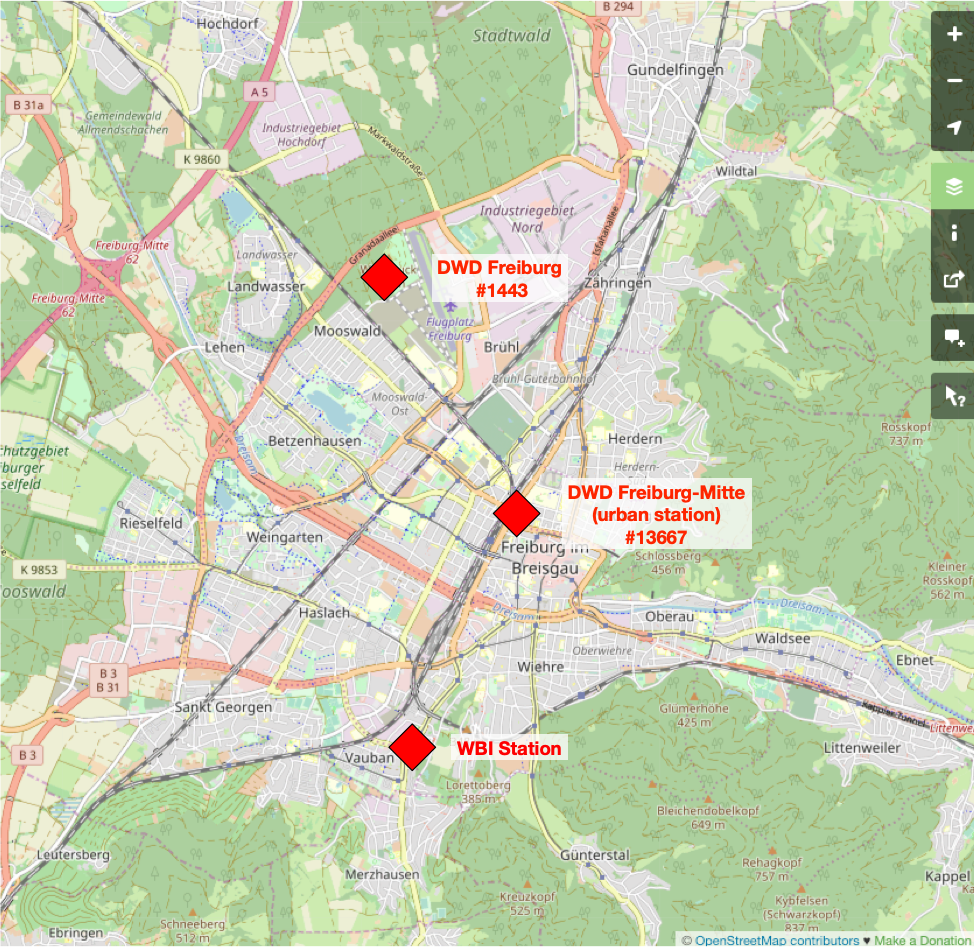 Locations of reference stations in Freiburg.